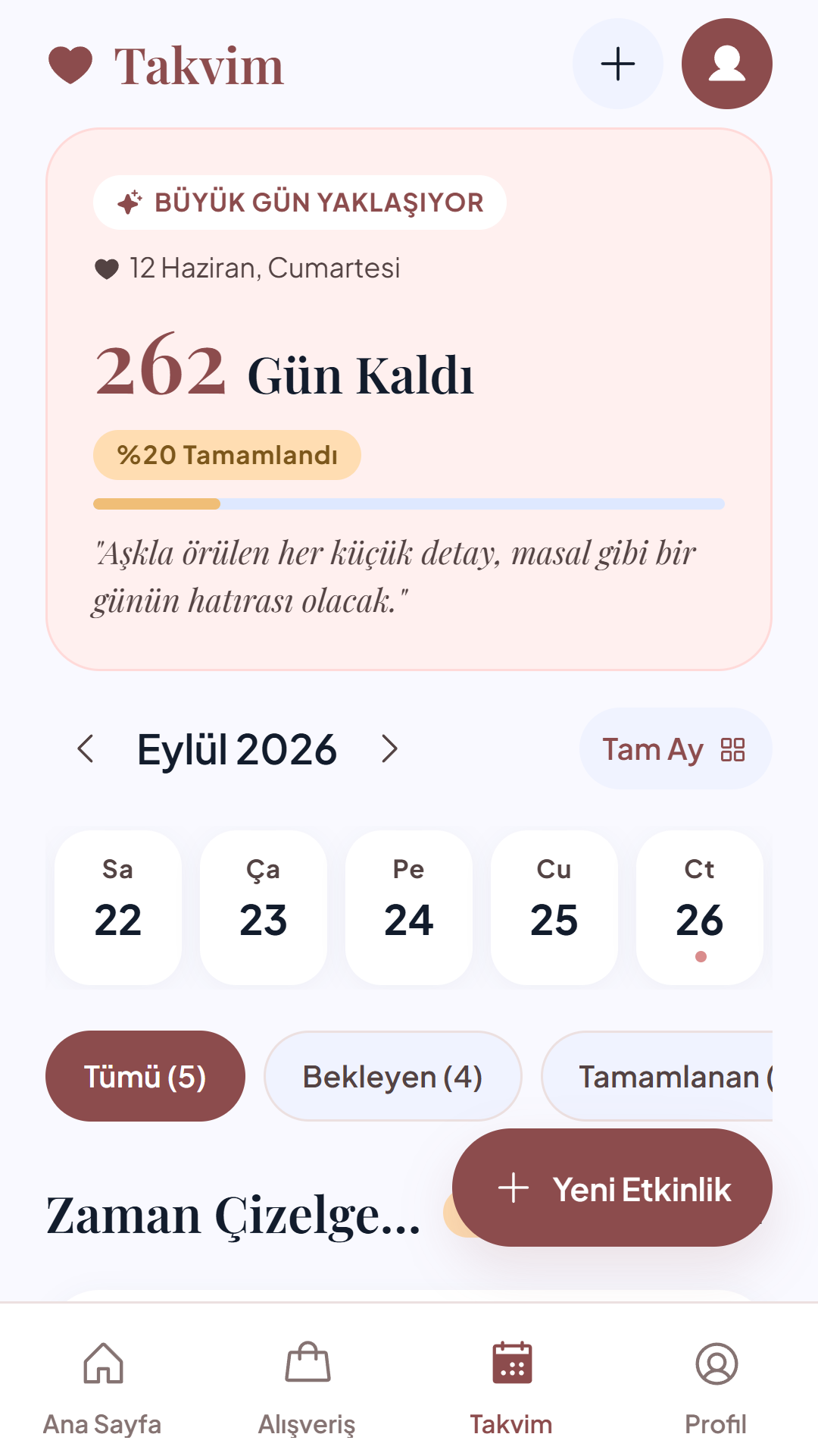 Tatlı Telaşe takvim: büyük güne kalan gün, haftalık görünüm ve görevler